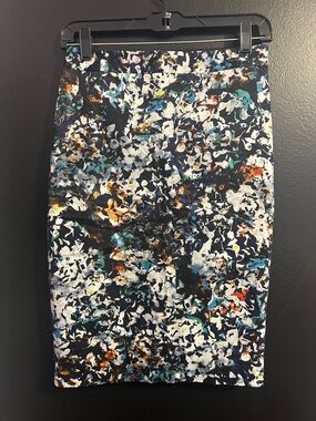 The Limited Abstract Floral Pencil Skirt in Navy and Multicolor